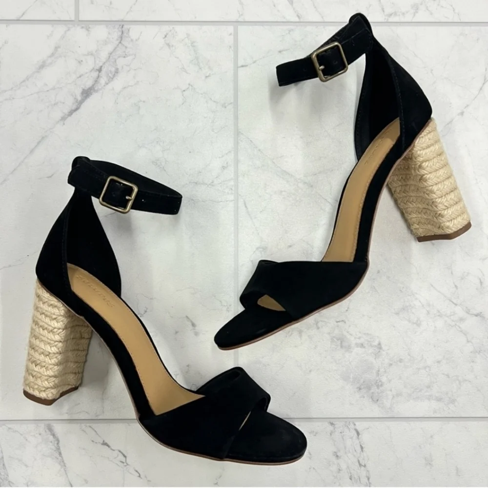 Soludos Tall Capri Suede Heel In Black Leather - Picture 7 of 9